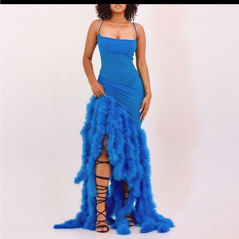 Blue Addicted to fits feather dress